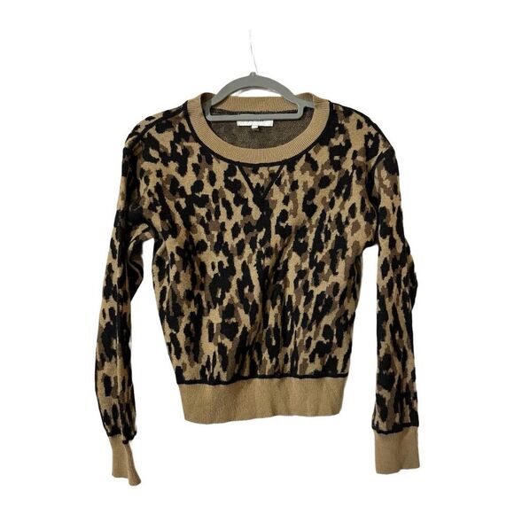 John + Jenn Women's XS Wool Blend Leopard Print Pullover Crew Sweater Mobwife - Picture 1 of 8